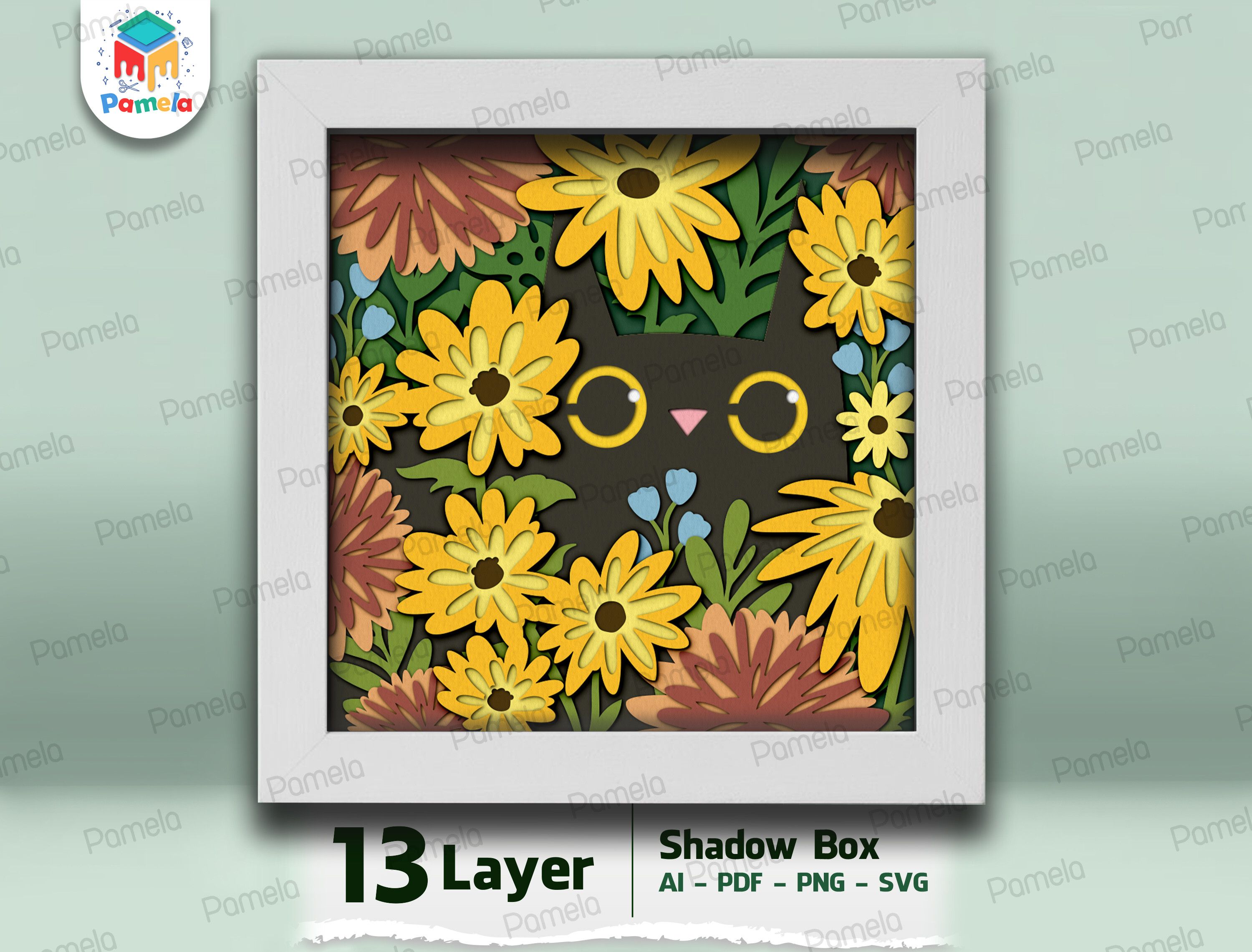 Cat Shadow Box SVG 13 Layers