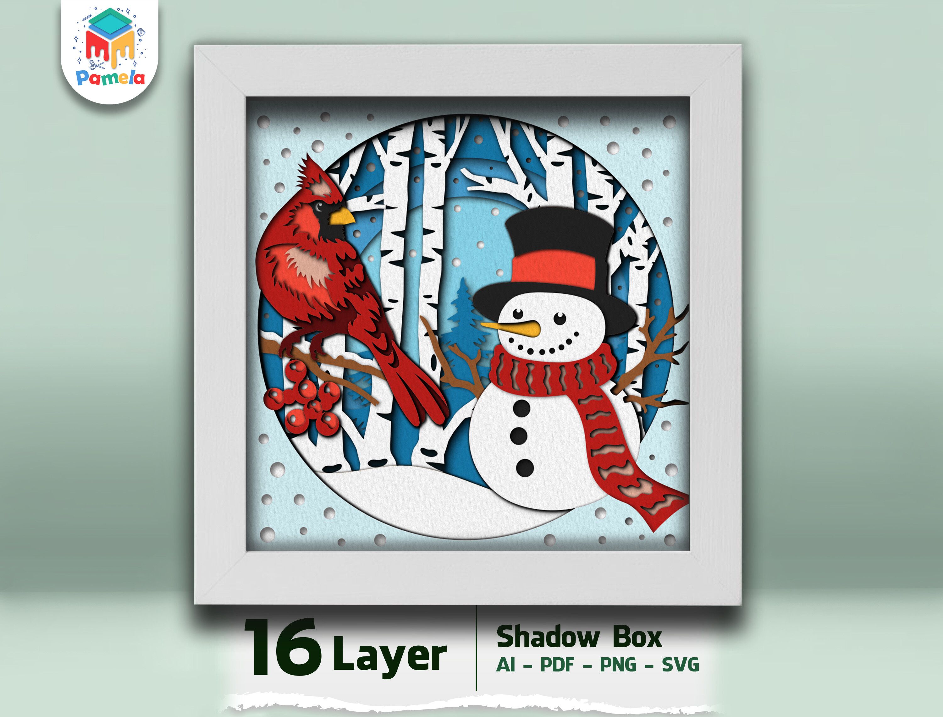 Cardinal and Snowman Shadow Box SVG