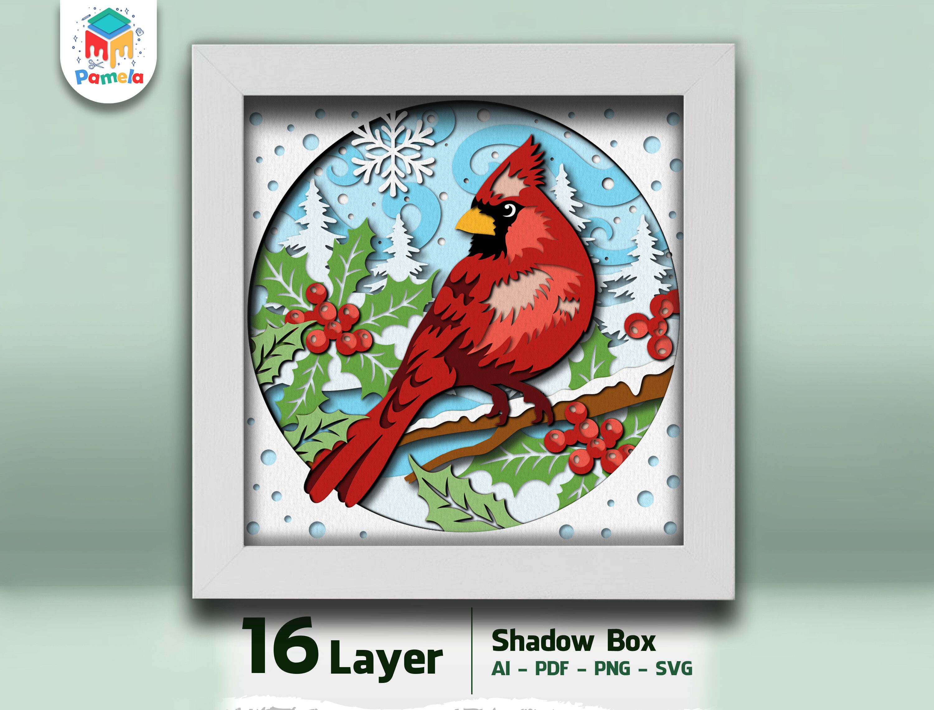 Cardinal Bird Round Shadow Box SVG