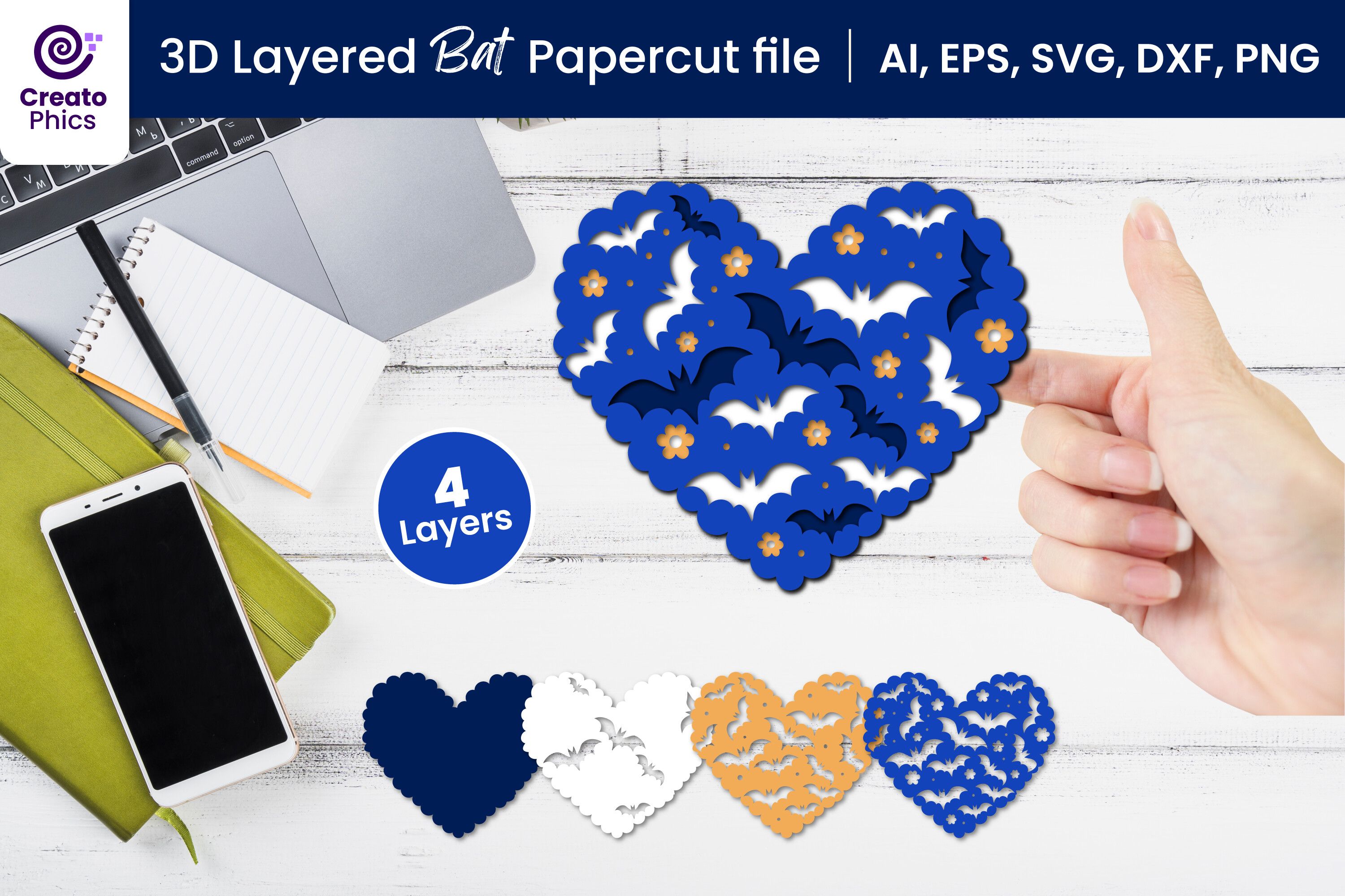 3D Layered Bat Paper Cutting SVG | Decor