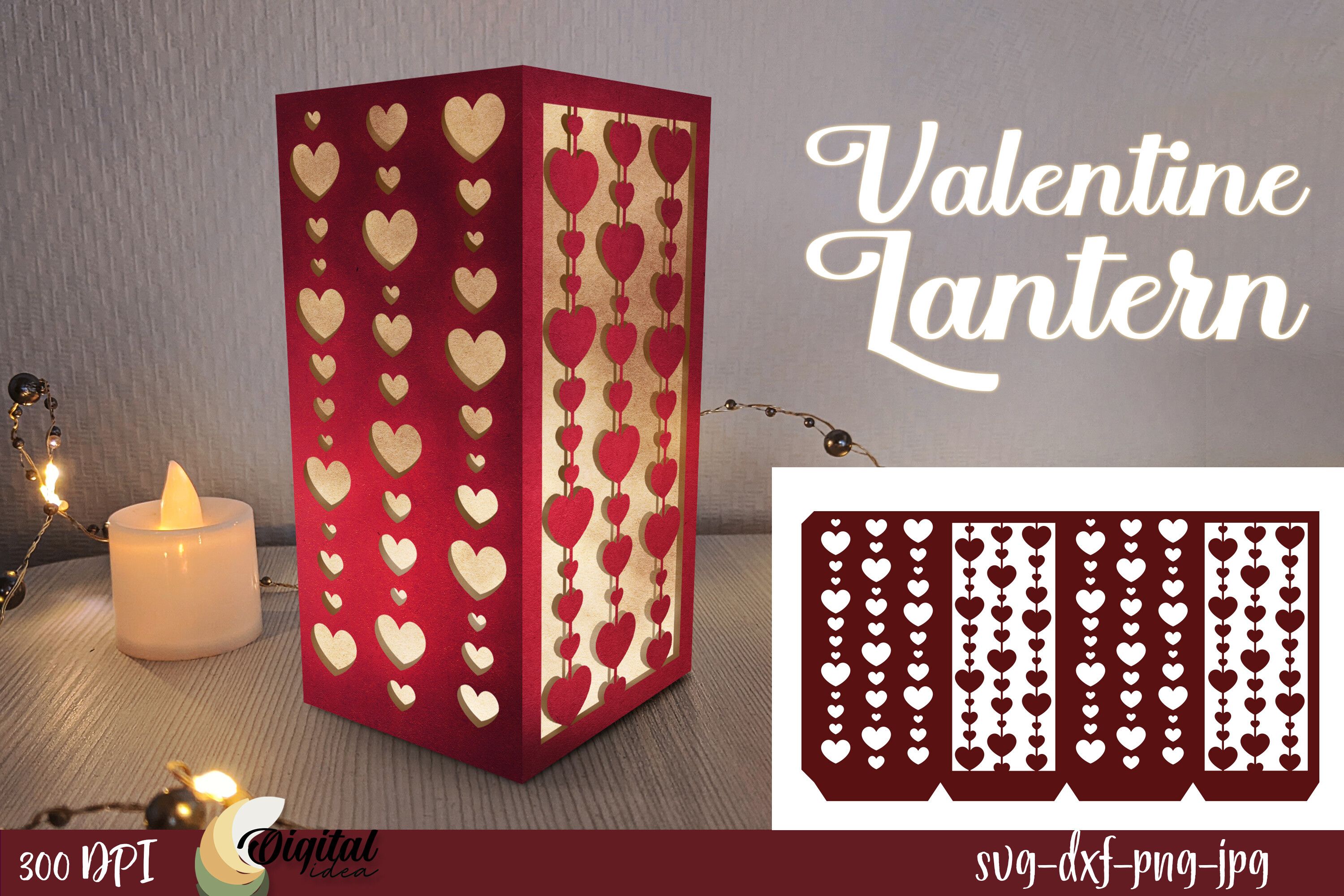 Valentine Lantern Paper Cut. 3D Lantern